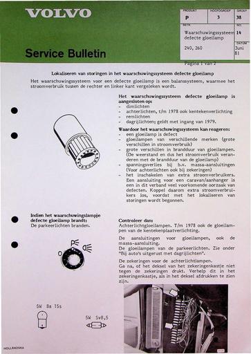 Bulletin 240, 260 Regeling defecte lamp Juni'81